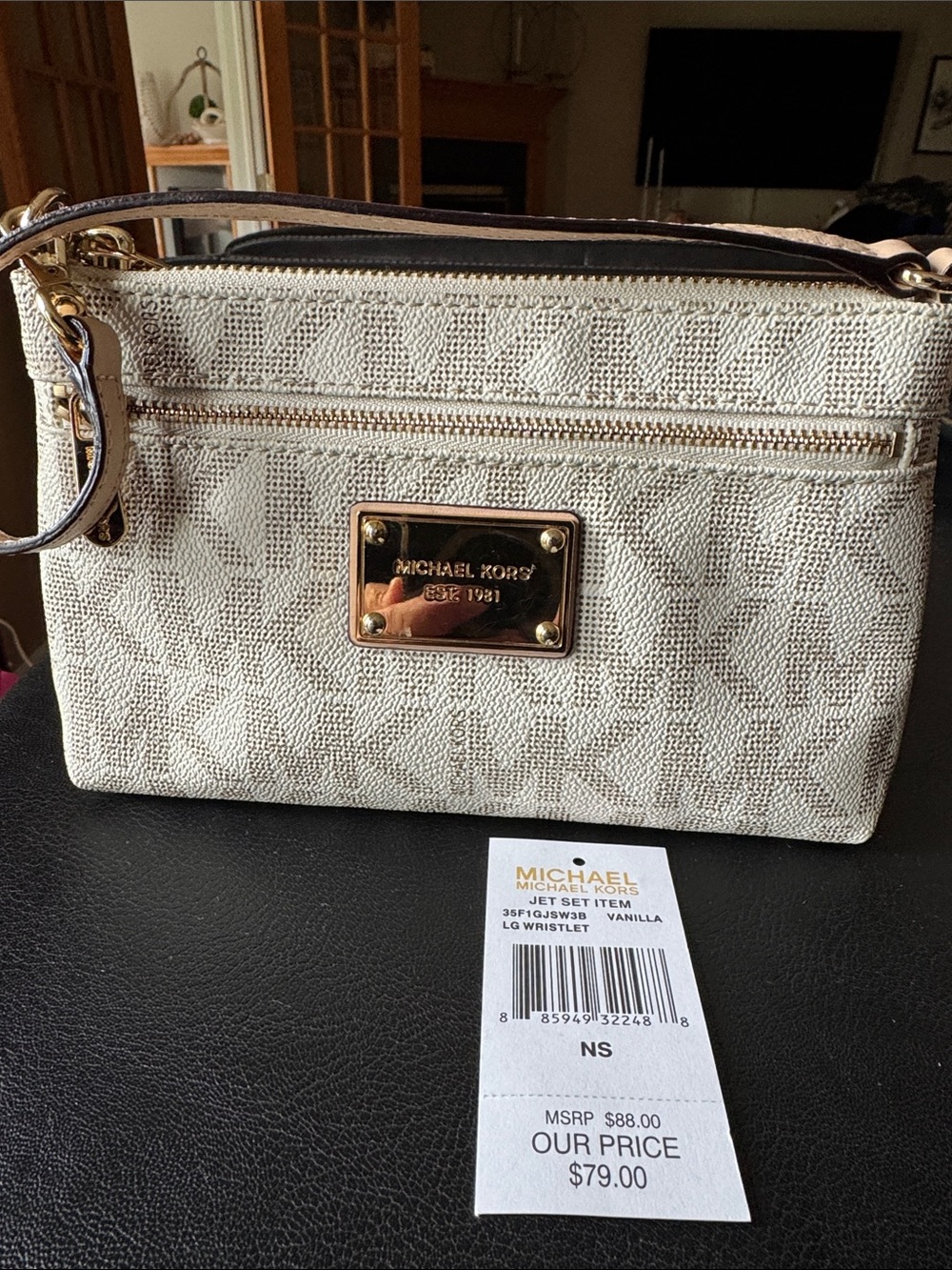 Michael Kors Vanilla Logo Wristlet with Gold Hardware